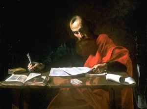(Probably) Valentin de Boulogne (ca 1594-1632), Saint Paul Writing His Epistles (c. 1618-20)