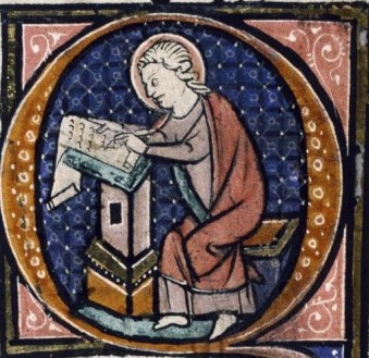 St. John (depicted as a scribe) from Bodleian Library MS Auct. D. 1.17
